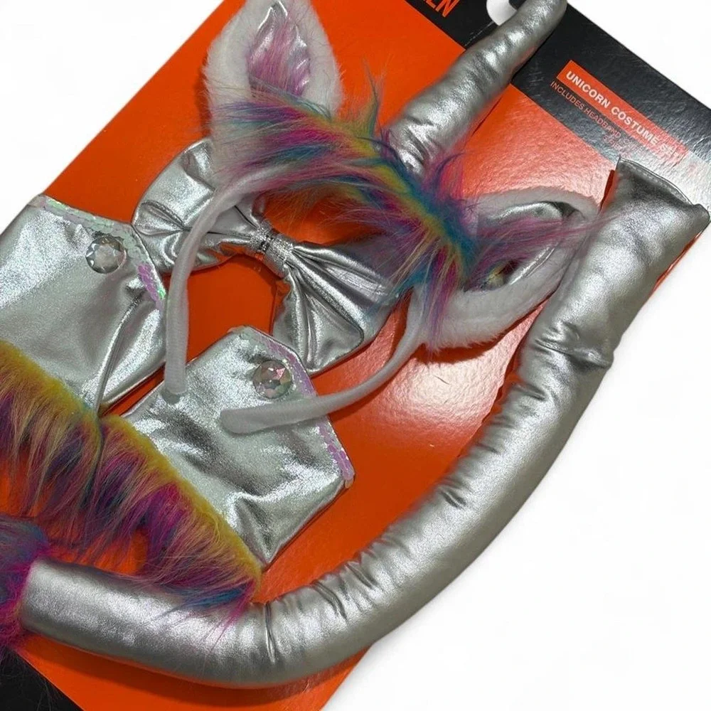 Kawaii Unicorn Costume Kit Holographic Accessory Fairycore Cosplay Silver Kid 3+